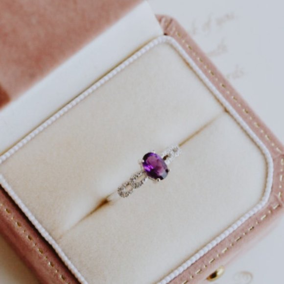 Genuine Natural Amethyst Stone Ring Purple Sterling Silver Dainty Ring - Picture 6 of 8